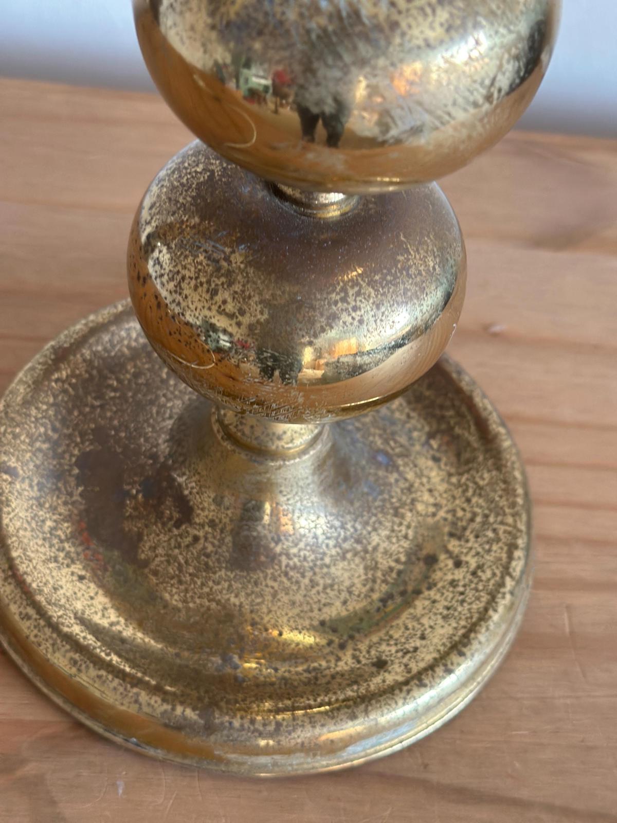 Tall Swedish Brass Bobbin lamps by Aneta (Heavy Patina)
