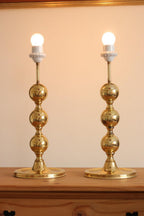1970's Pair of Brass Bobbin Table lamps