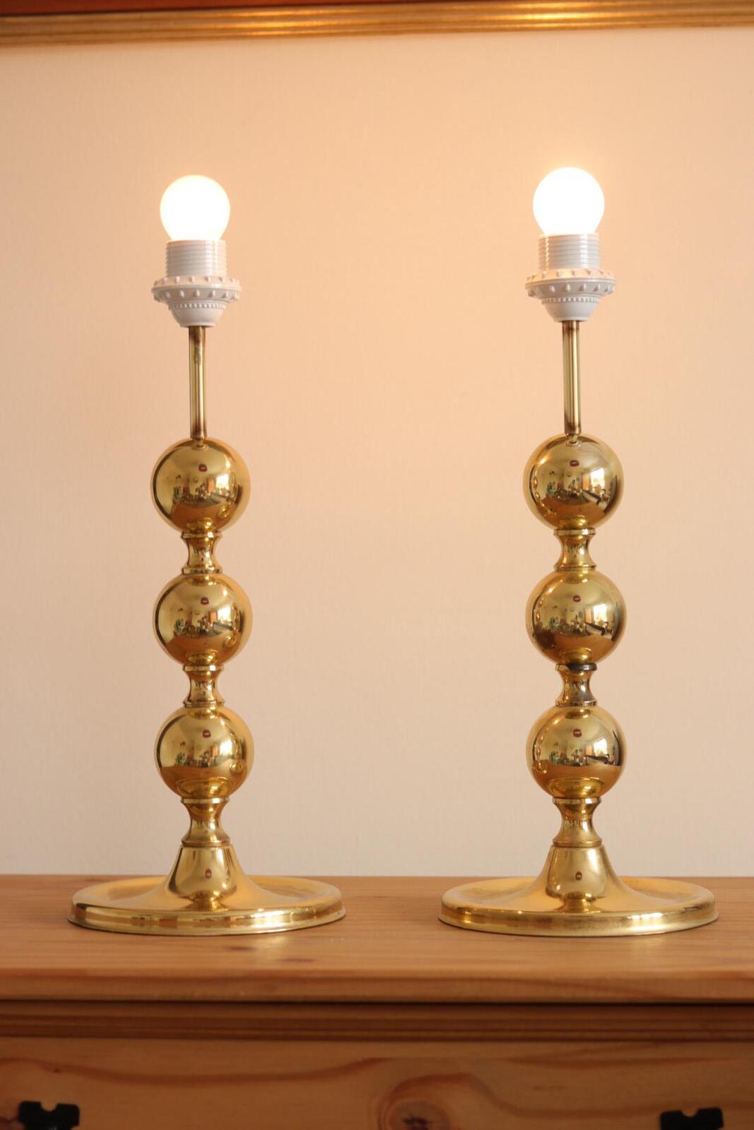 1970's Pair of Brass Bobbin Table lamps