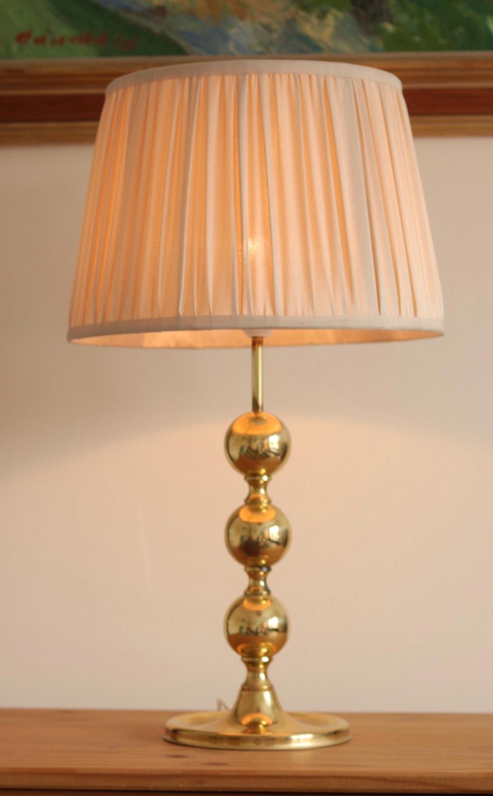 1970's Pair of Brass Bobbin Table lamps