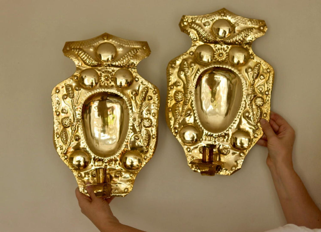 Baroque Style Mid-Century Brass Swedish Sconces