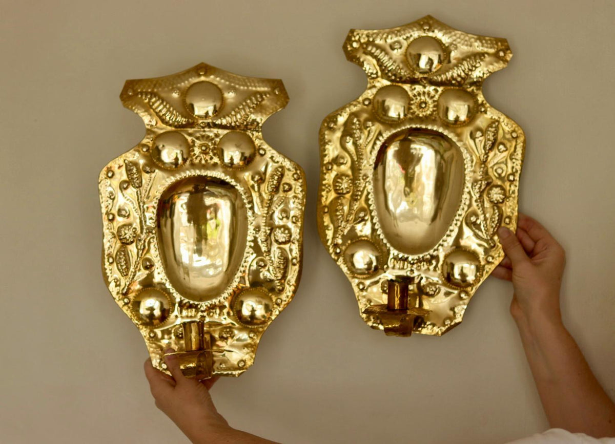 Baroque Style Mid-Century Brass Swedish Sconces