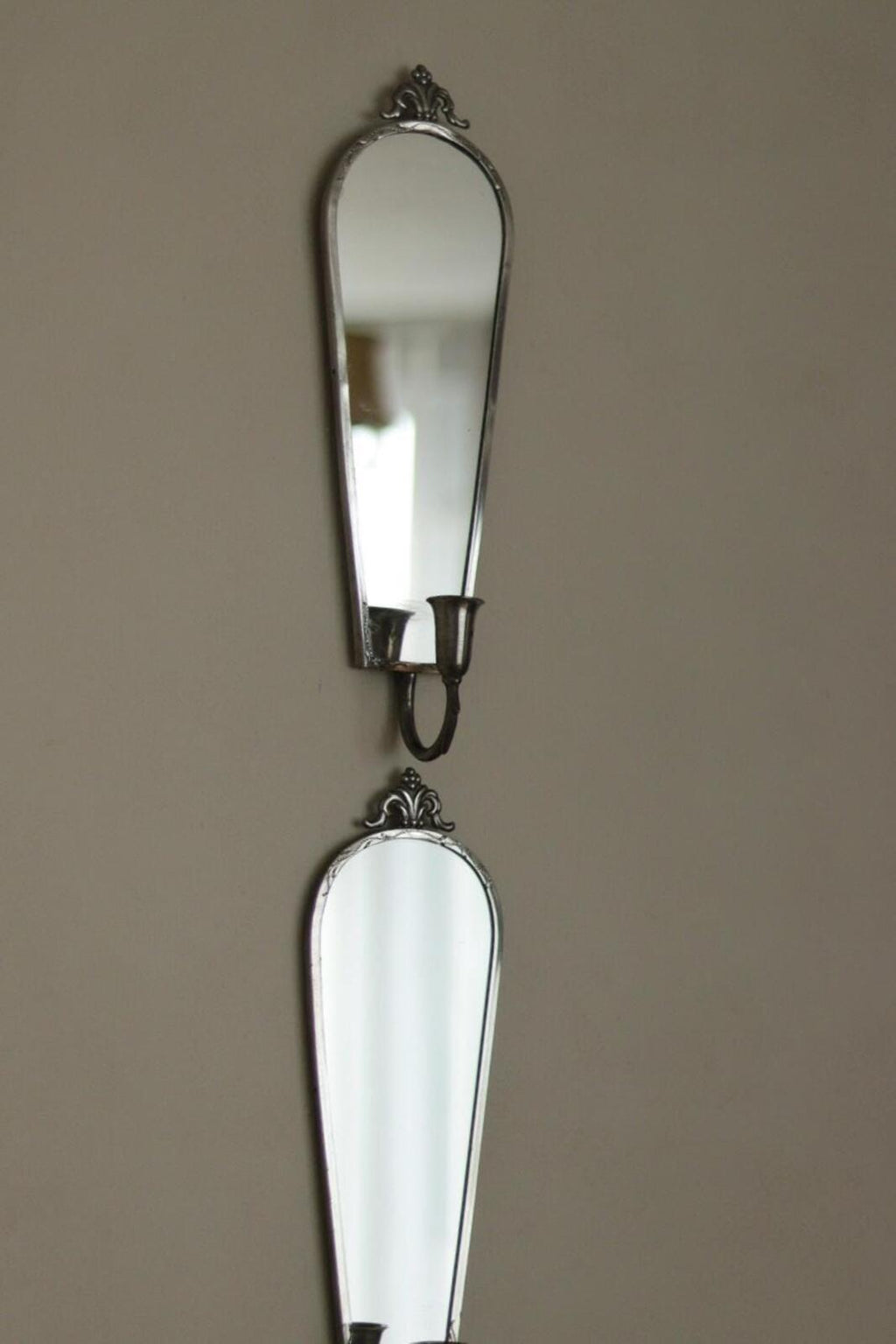 Pair of Mid Century Swedish Pewter Sconces with Mirror By Svenskt - Tenn