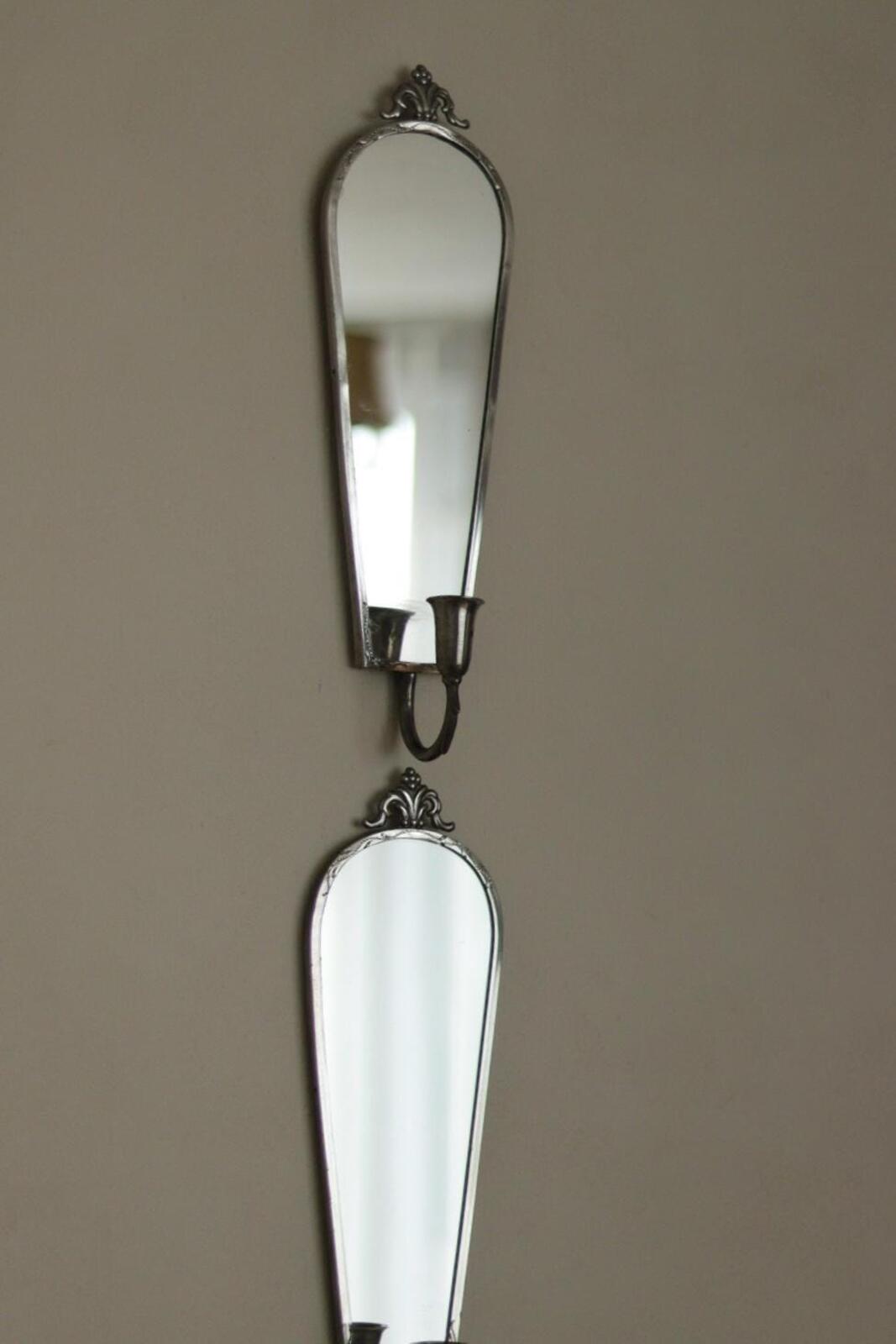 Pair of Mid Century Swedish Pewter Sconces with Mirror By Svenskt - Tenn