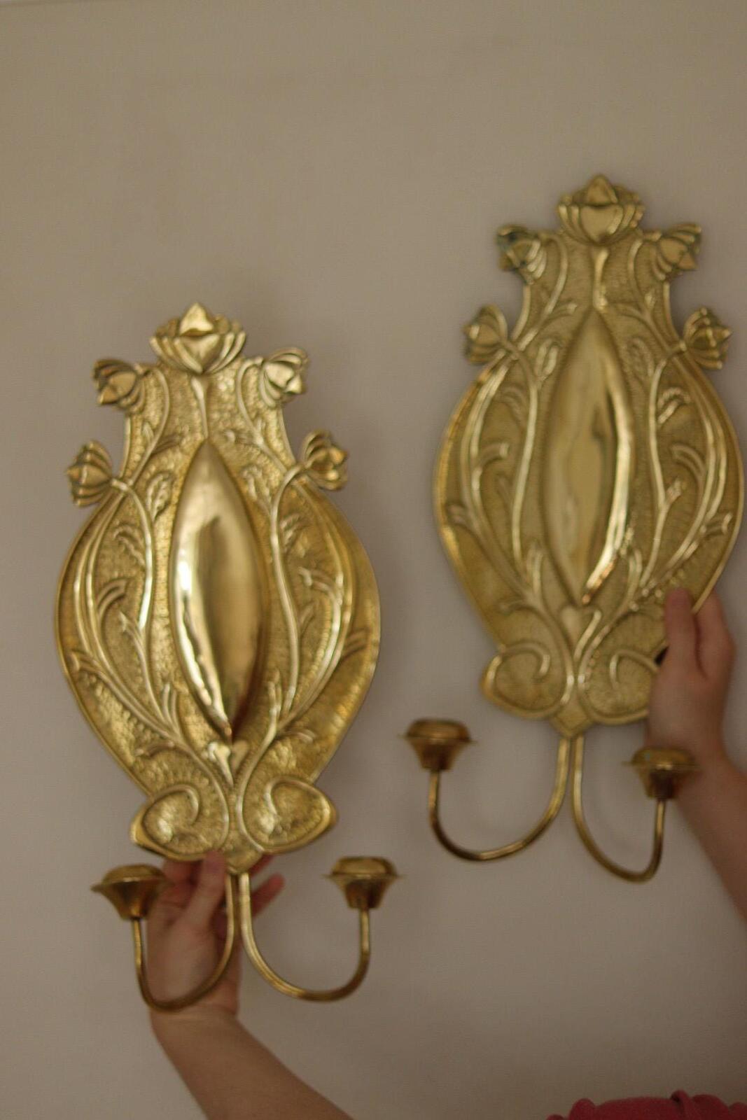 Pair Of Double Arm Art Nouveau Style Swedish Brass Sconces