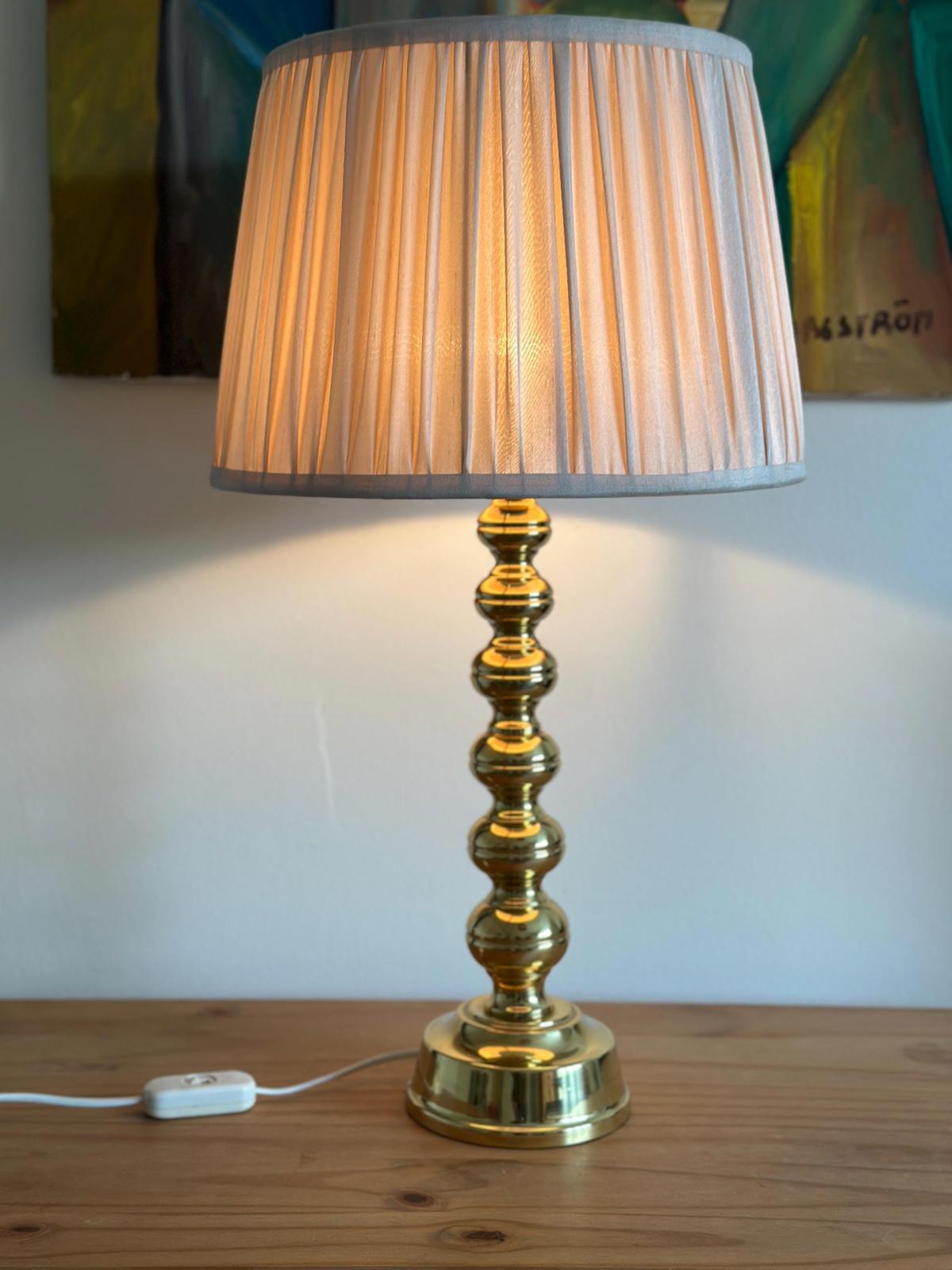 Tall Swedish Brass Bobbin lamps by Enco