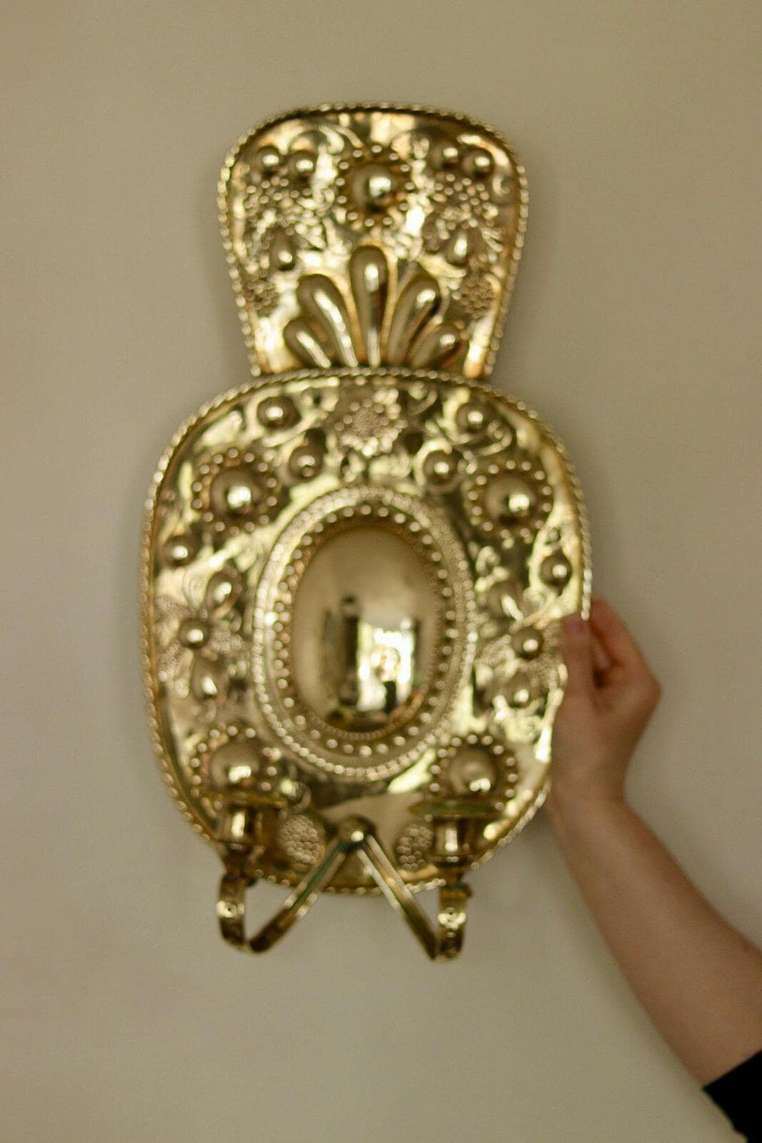 Pair Large baroque Style Mid Century Swedish Brass Sconces