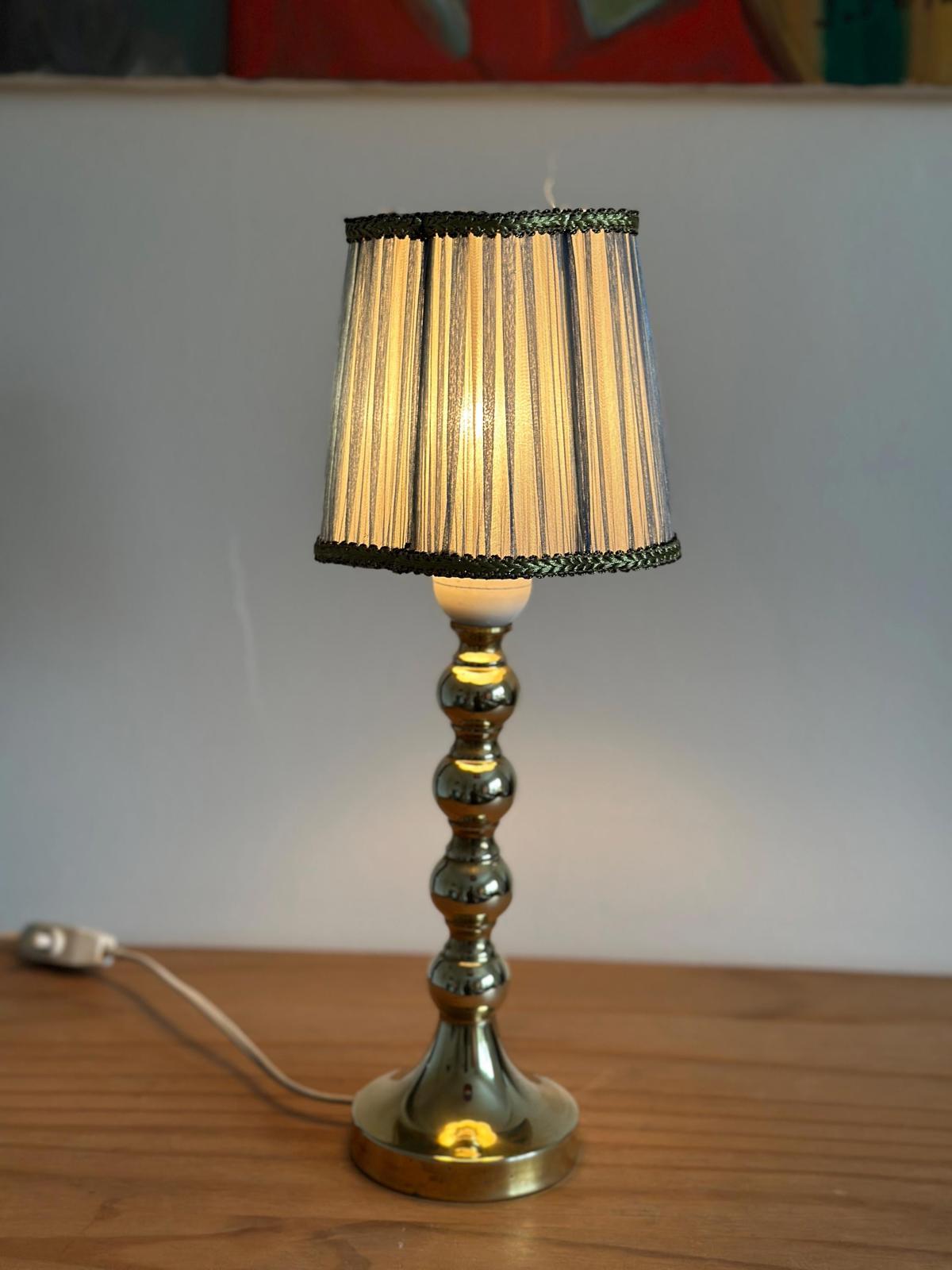 Pair of Mid Century Swedish Brass Lamps with French Scallop Shades