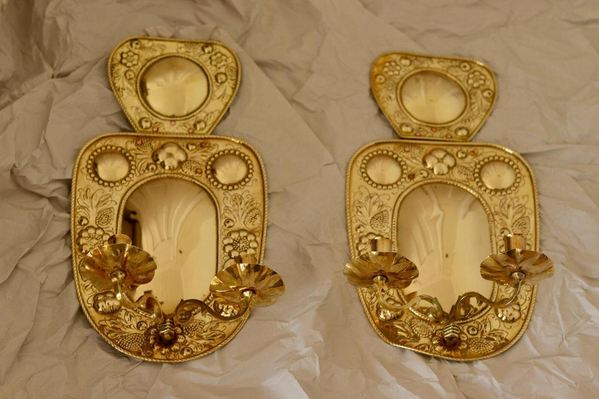 Baroque Style  Mid-Century Brass Swedish Sconces