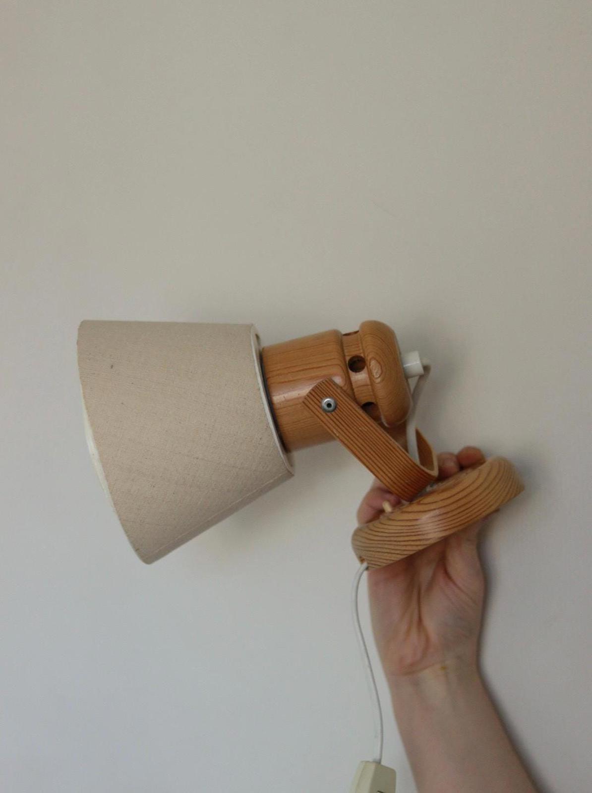 Pair of Vintage Wall Lamps by Solbackens Svarveri, Sweden, 1970s - Pine Wood