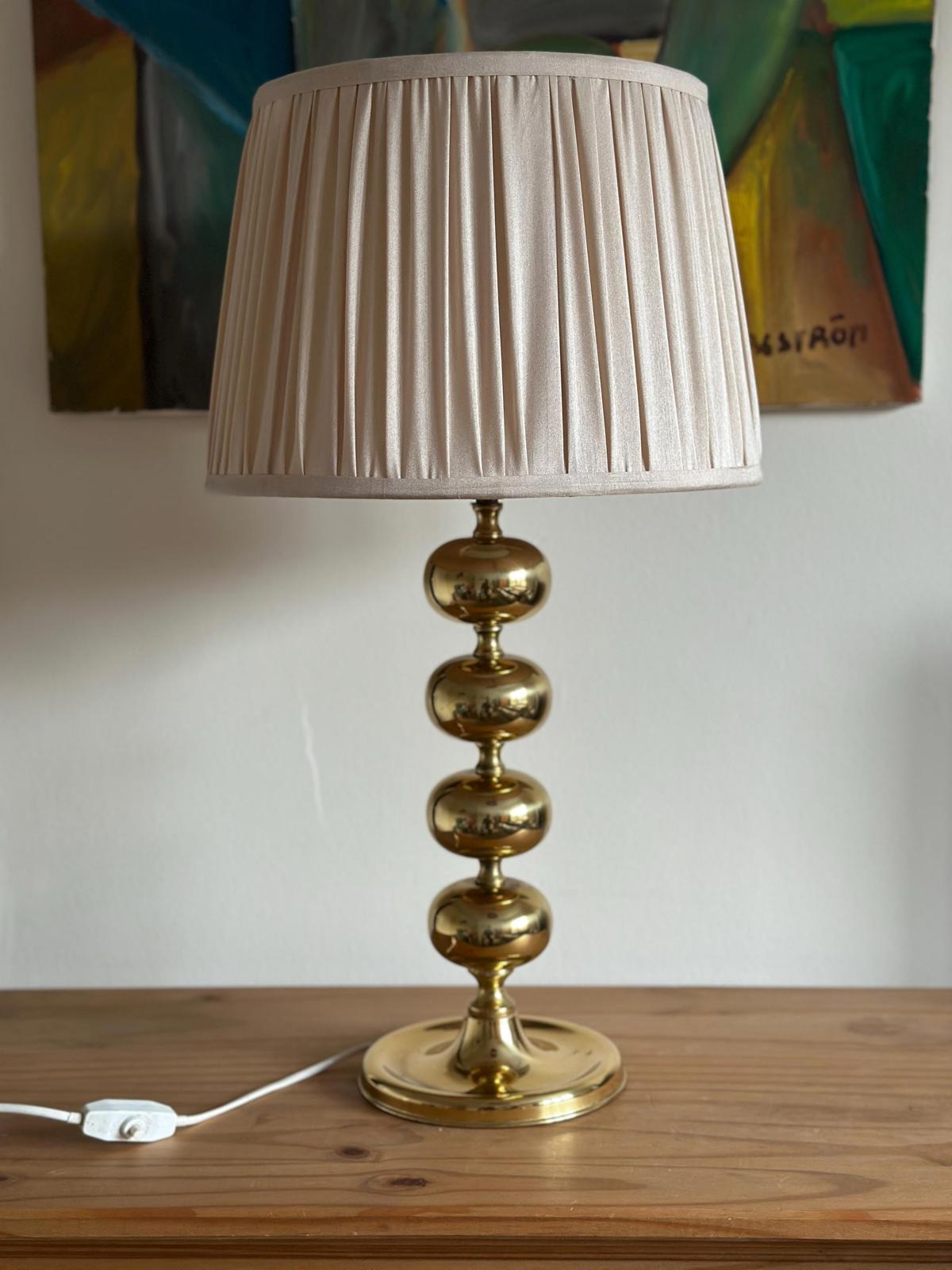Tall Swedish Brass Bobbin lamps by Aneta