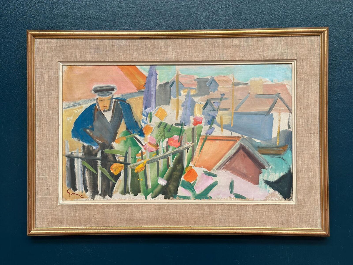 “Figure by a Fence with Flowers” by Carl Gunne
