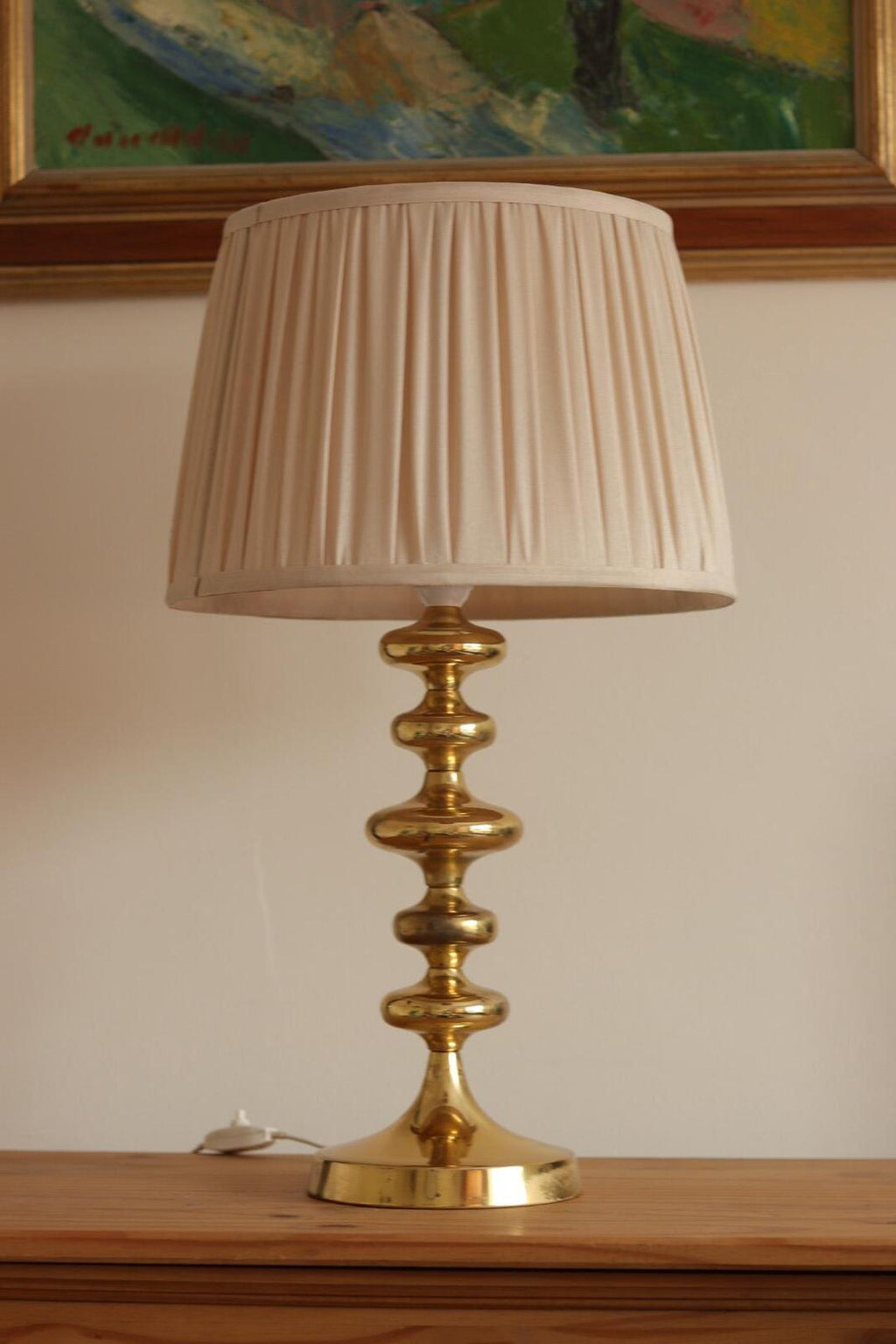 Pair of Swedish Brass Bobbin Table lamp