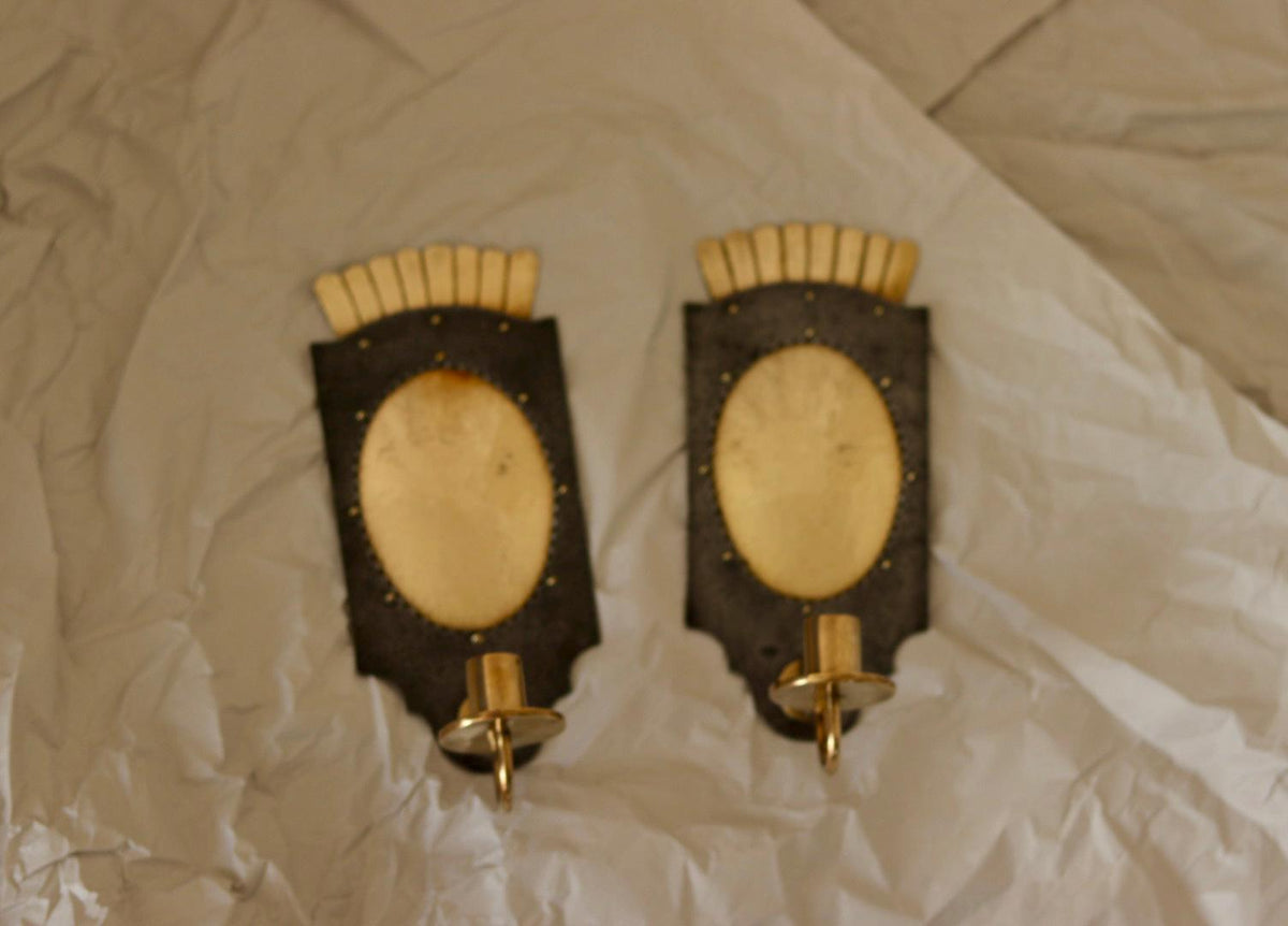 Pair Of Mid Century Swedish Brass  and Metal Sconces
