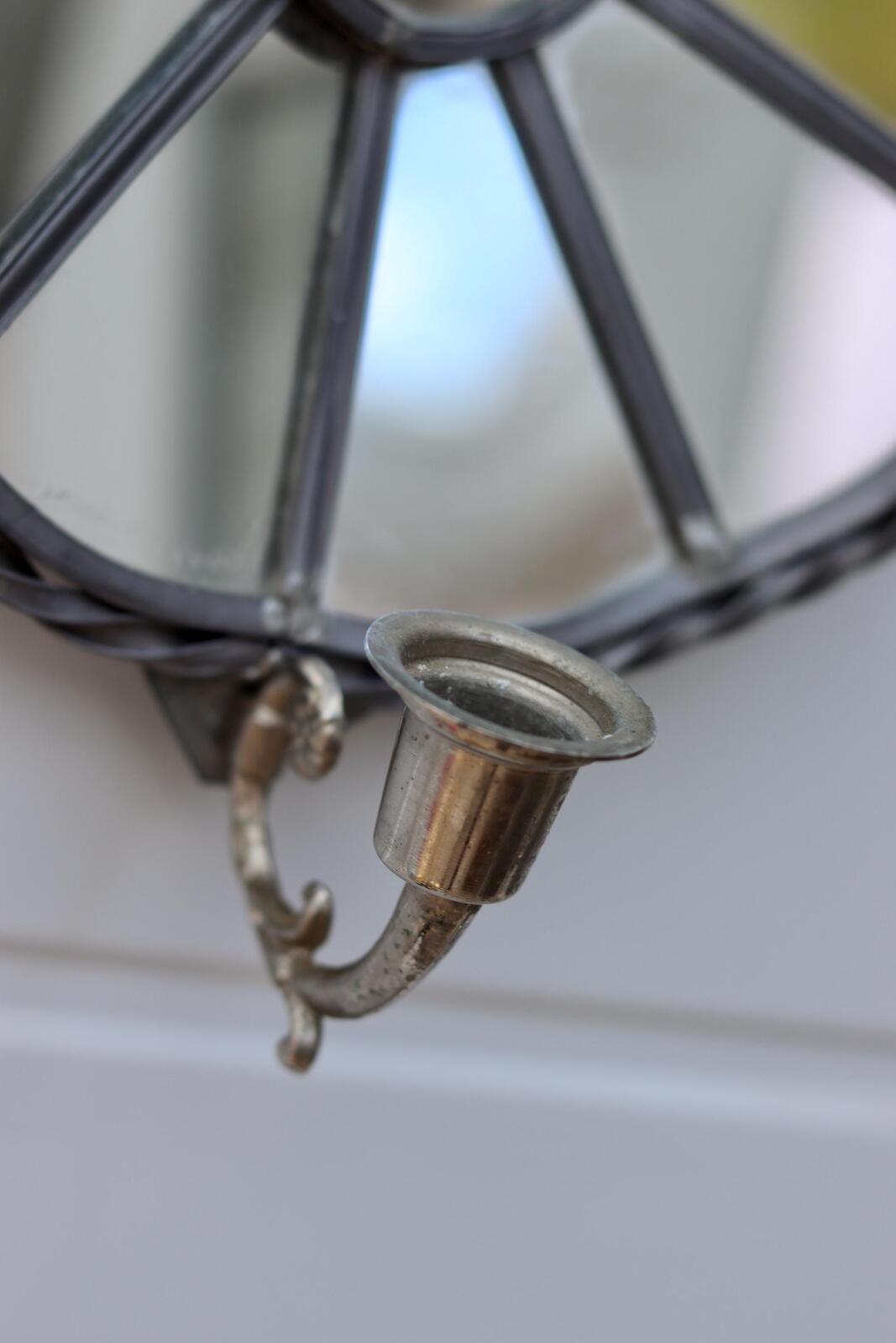 Pair of Vintage Sun Mirror Sconces in Pewter by Klöva Hallar