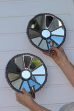 Pair of Vintage Sun Mirror Sconces in Pewter by Klöva Hallar