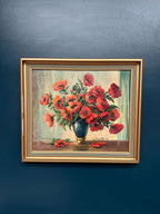 “Red Poppies in Blue Vase” by C. Horst