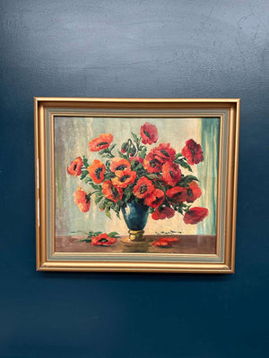 “Red Poppies in Blue Vase” by C. Horst