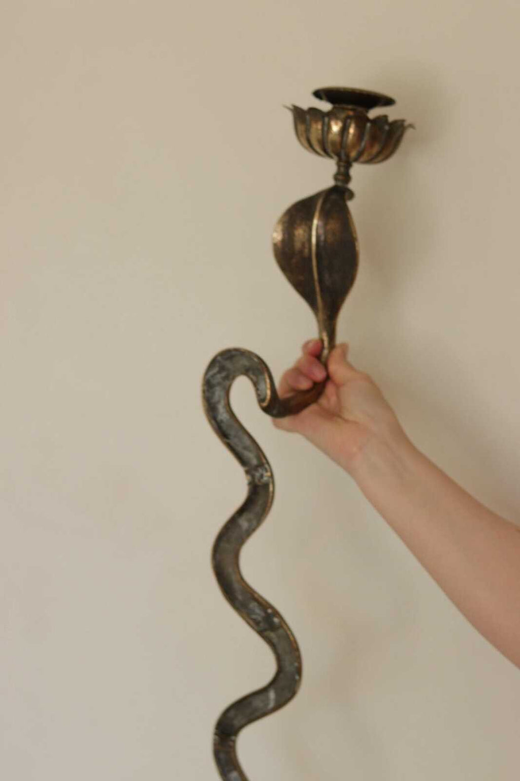 Pair of Egyptian Revival Style Engraved Brass Cobra Sconces