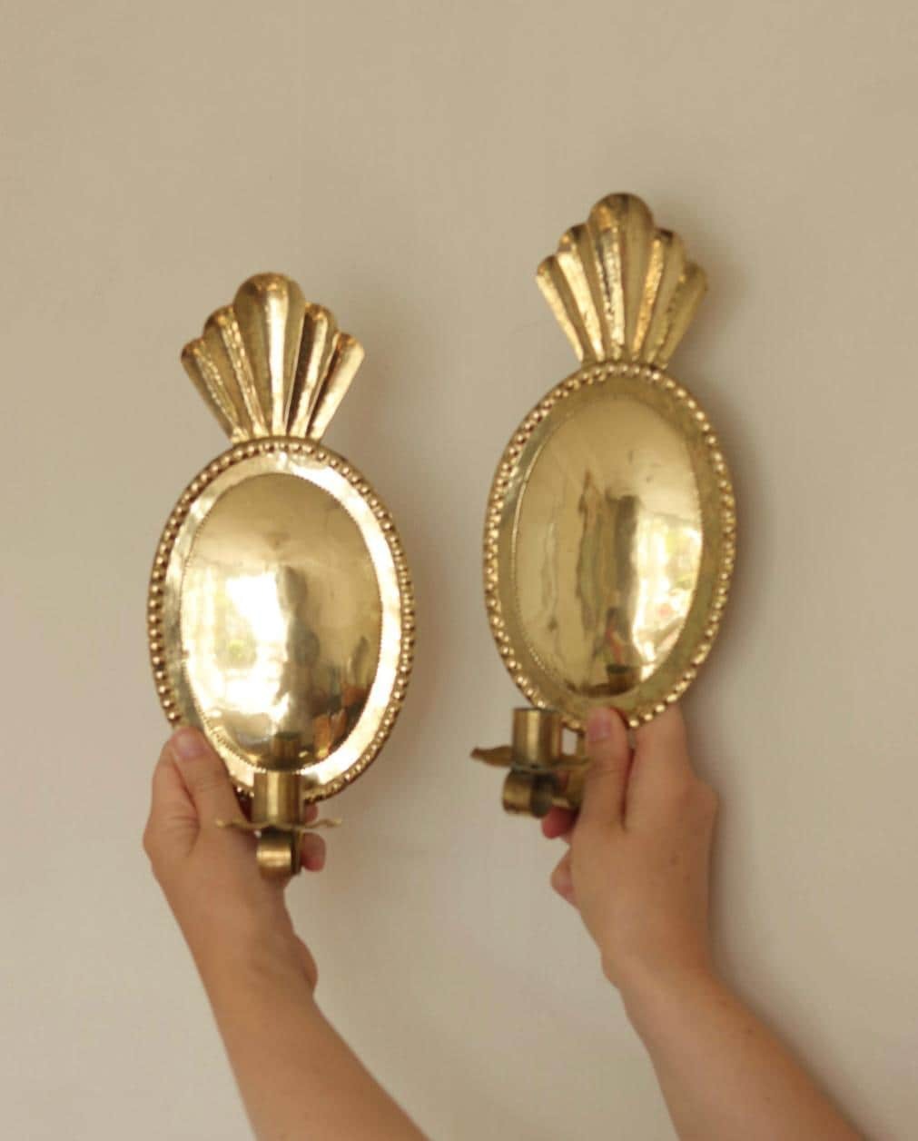 Pair Of Mid Century Swedish Brass Sconces Dated 1944