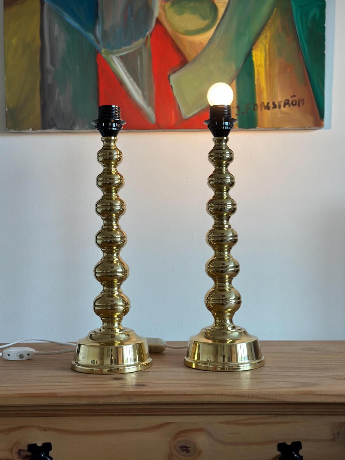Pair of Mid Century Swedish Brass Lamps by Enco