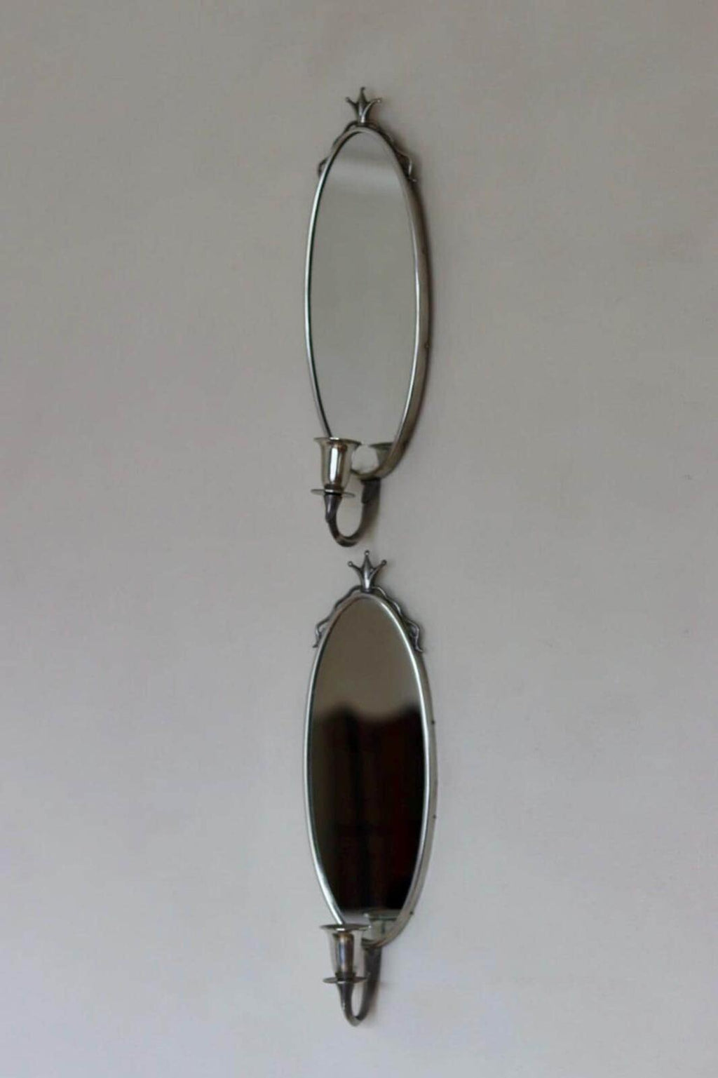 Pair of Mid Century Swedish Pewter Sconces with Mirror by Svenskt - Tenn
