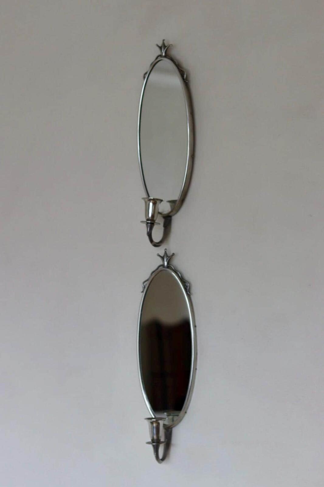 Pair of Mid Century Swedish Pewter Sconces with Mirror by Svenskt - Tenn