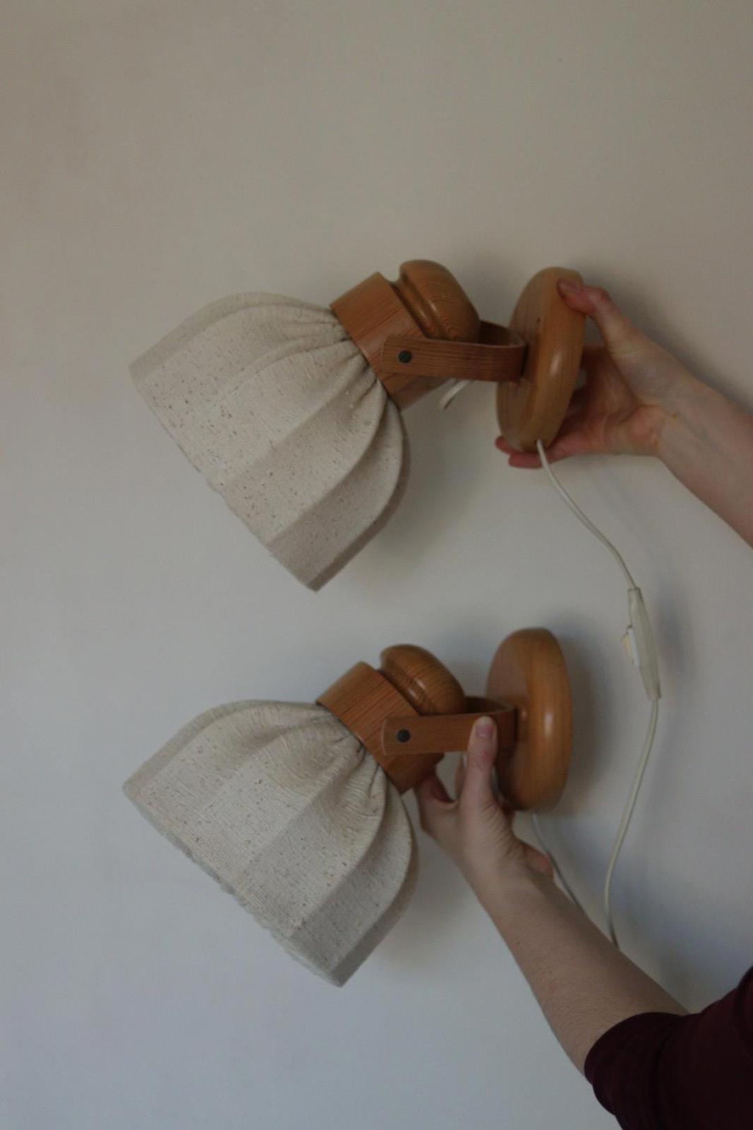 Pair of Vintage Wall Lamps by Solbackens Svarveri, Sweden, 1970s - Pine Wood