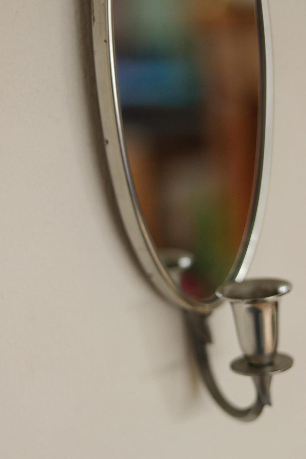 Pair of Mid Century Swedish Pewter Sconces with Mirror by Svenskt - Tenn