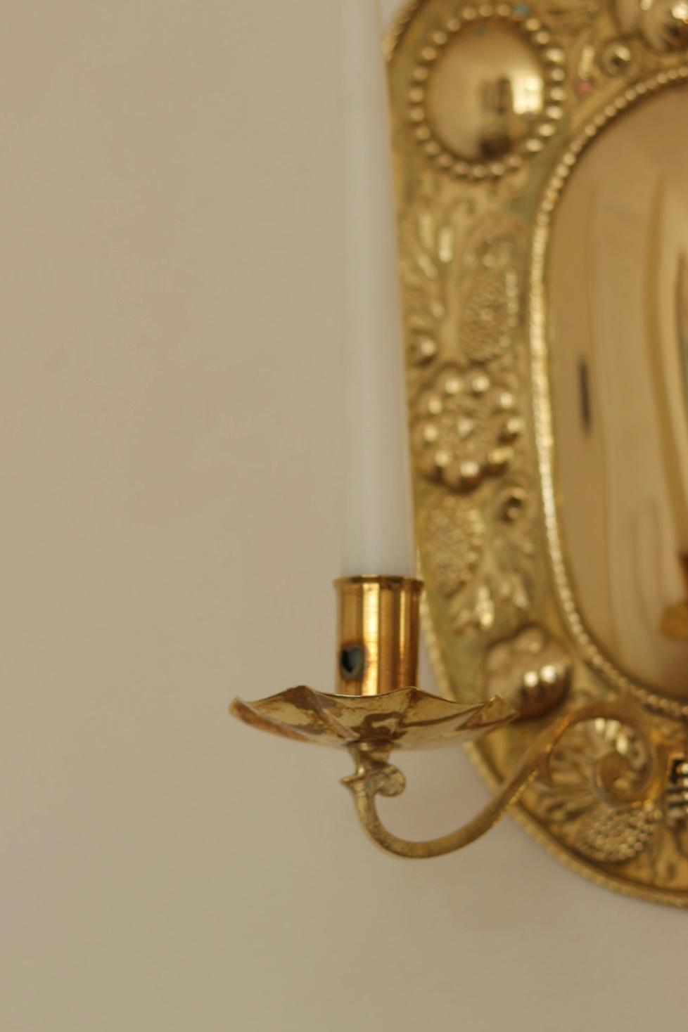 Baroque Style  Mid-Century Brass Swedish Sconces