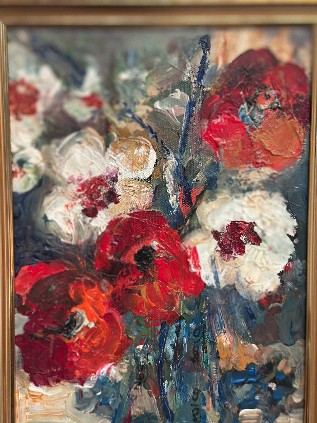 “Red Poppies and White Blossoms” by L. Stokes