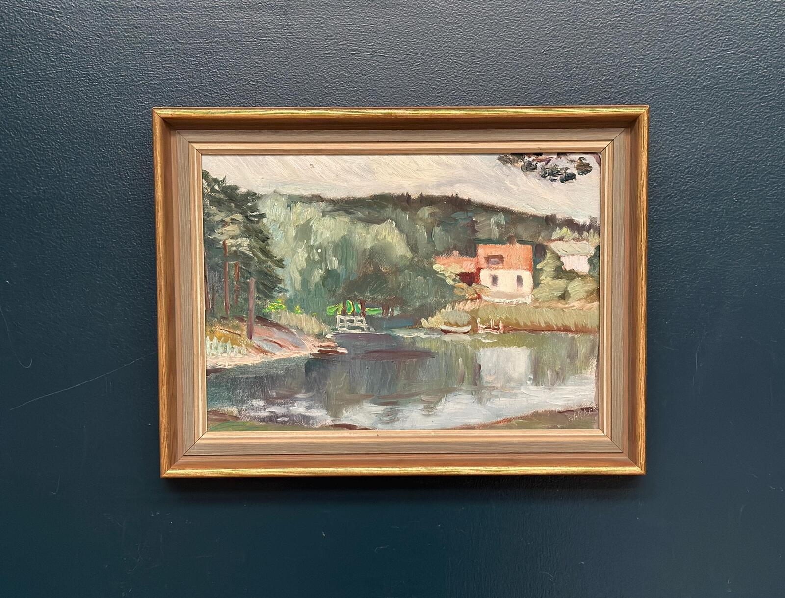 “Lake with Houses” by G. Arner