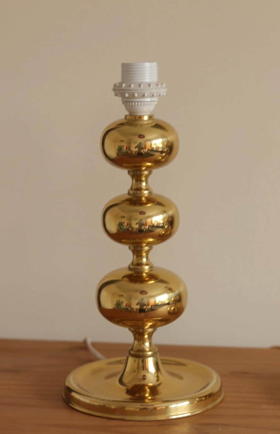 Pair of Swedish Brass Bobbin Table lamp by NAFA Nybro Armaturfabrik AB