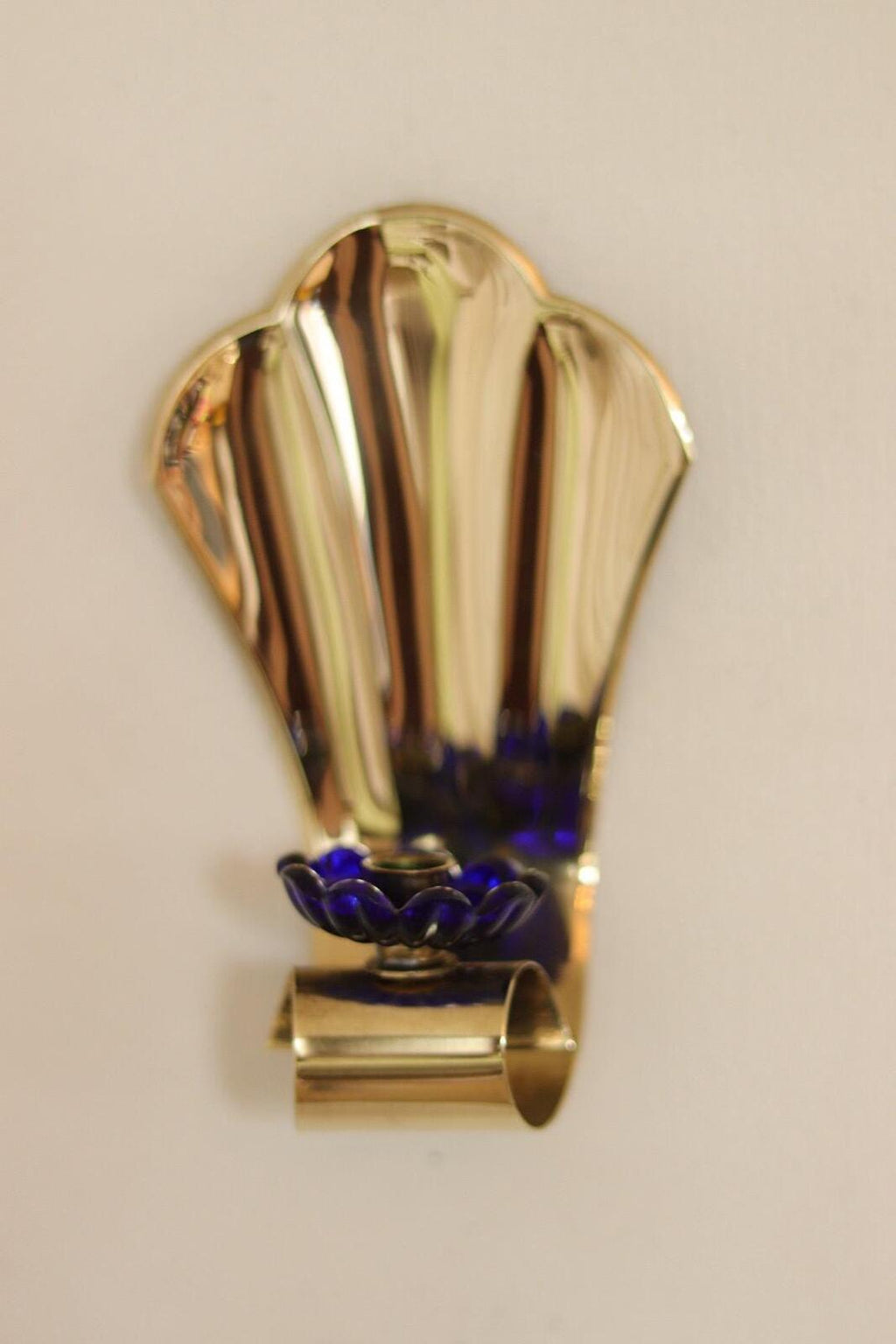Pair of Vintage Brass Sconces With blue Flower Shape Bobeche (drip tray)
