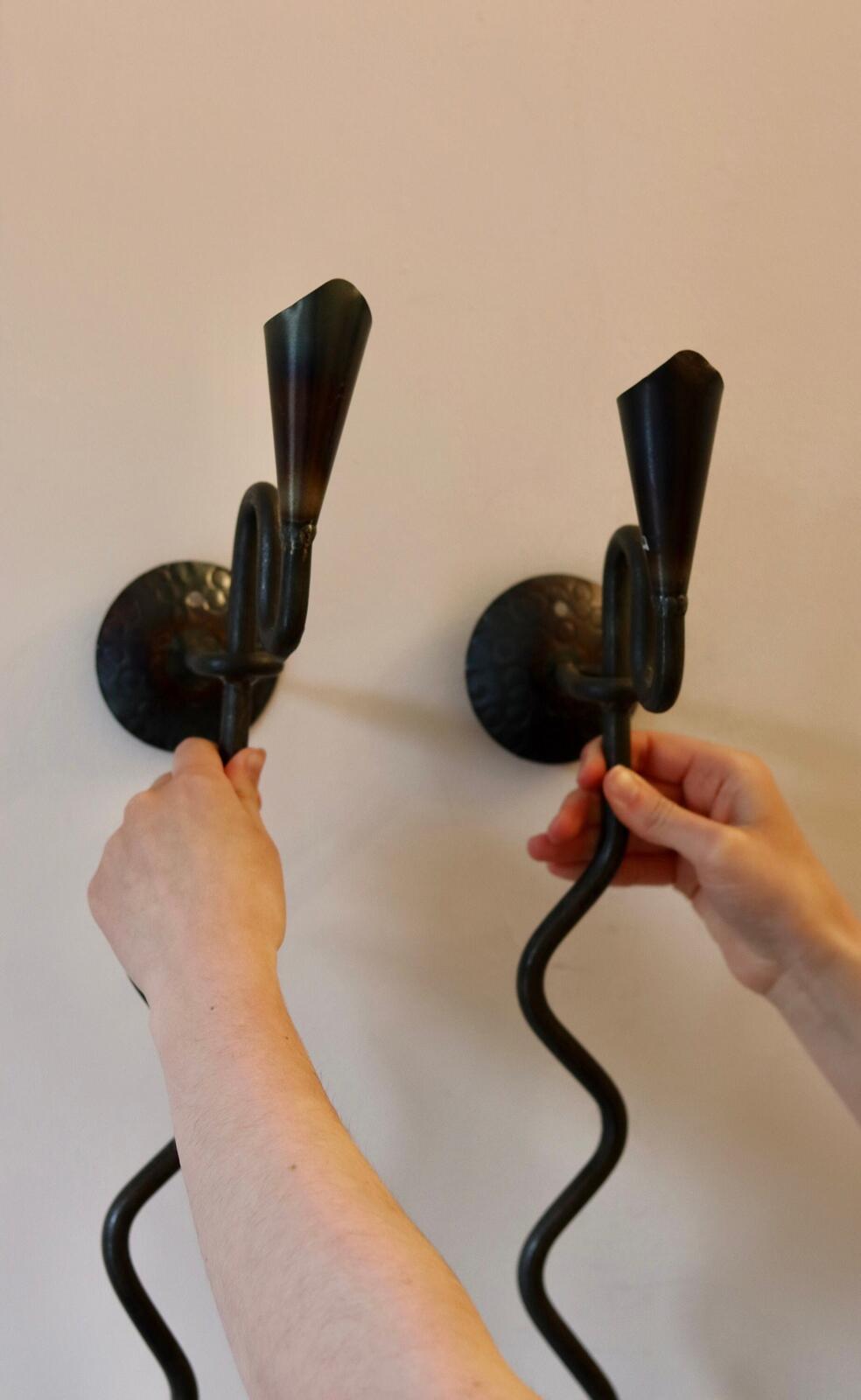 Pair of Mid-Century-Swedish Sconces with Black Coating with Rustic finish