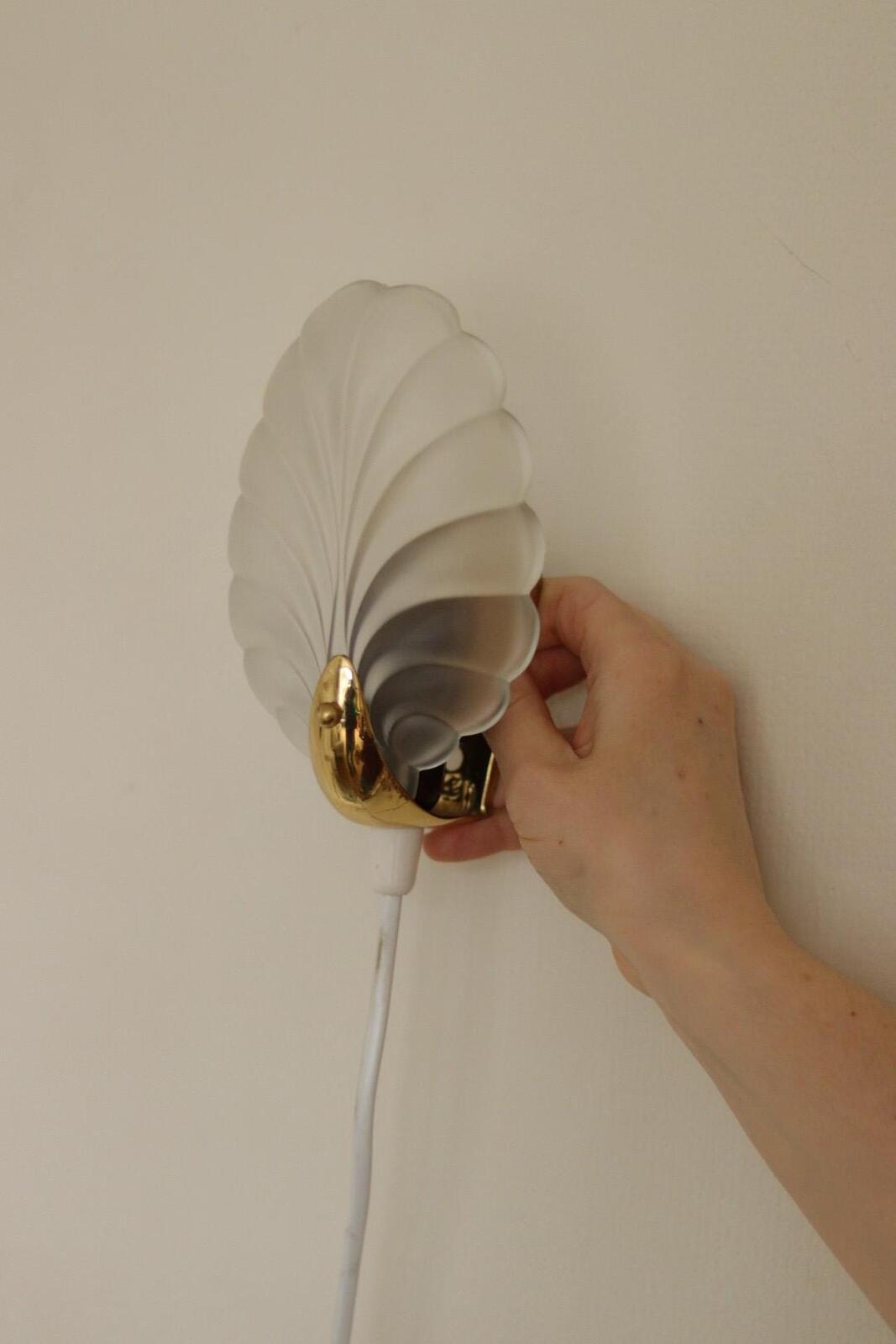 Pair of Art Deco Brass & Glass Shell Wall Lamps – Denmark, 1930s – Rewired, Working, E14