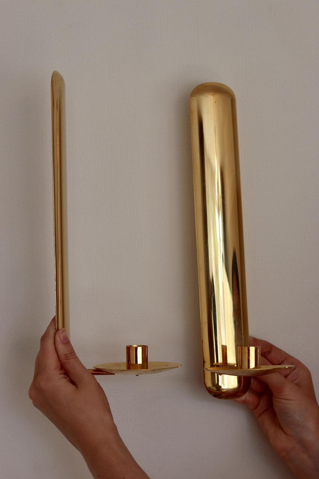 Pair Of Mid Century Swedish Gold Plated Brass Sconces by Scandia