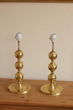1970's Pair of Brass Bobbin Table lamps