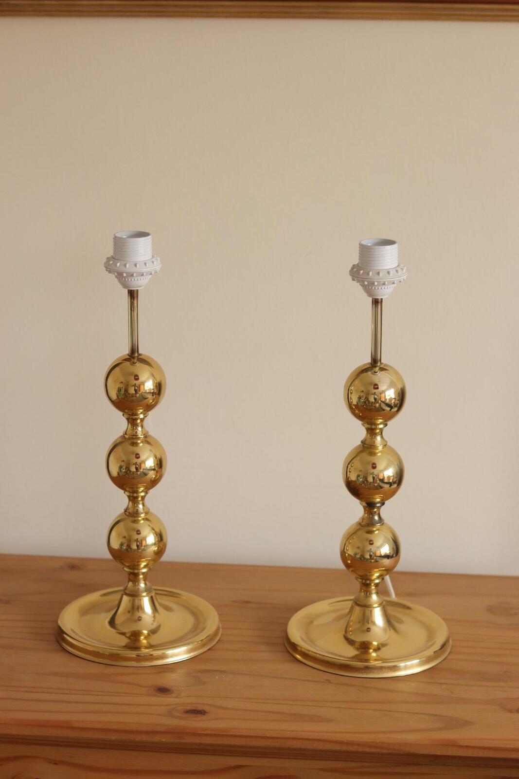 1970's Pair of Brass Bobbin Table lamps