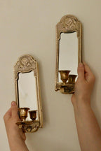 Pair of Mid-Century Swedish Brass Sconces with Mirror