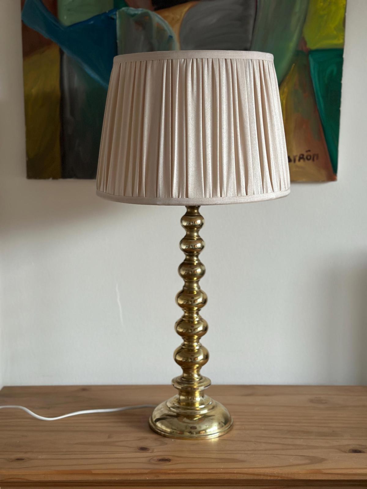 Tall Swedish Brass Bobbin lamps by Aneta