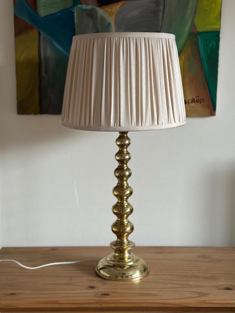 Tall Swedish Brass Bobbin lamps by Aneta