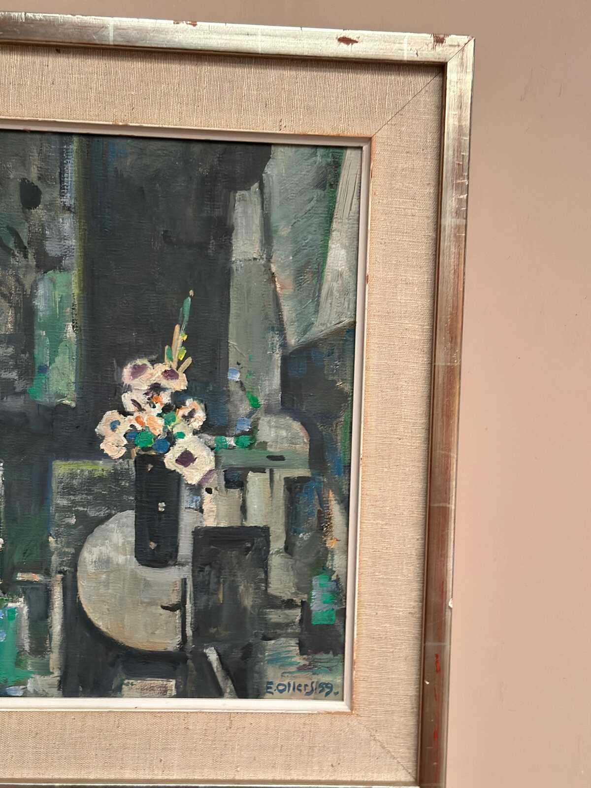 “White Blossom in Black Vase” by Edvin Ollers