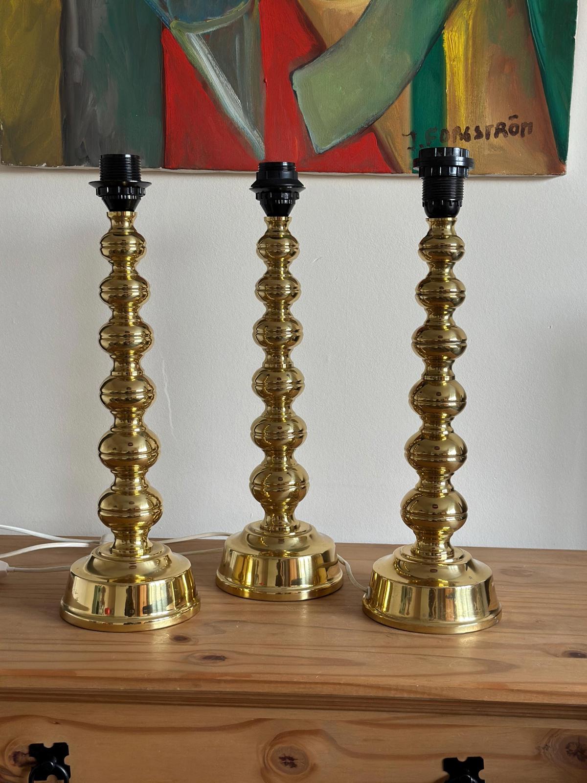Pair of Mid Century Swedish Brass Lamps by Enco