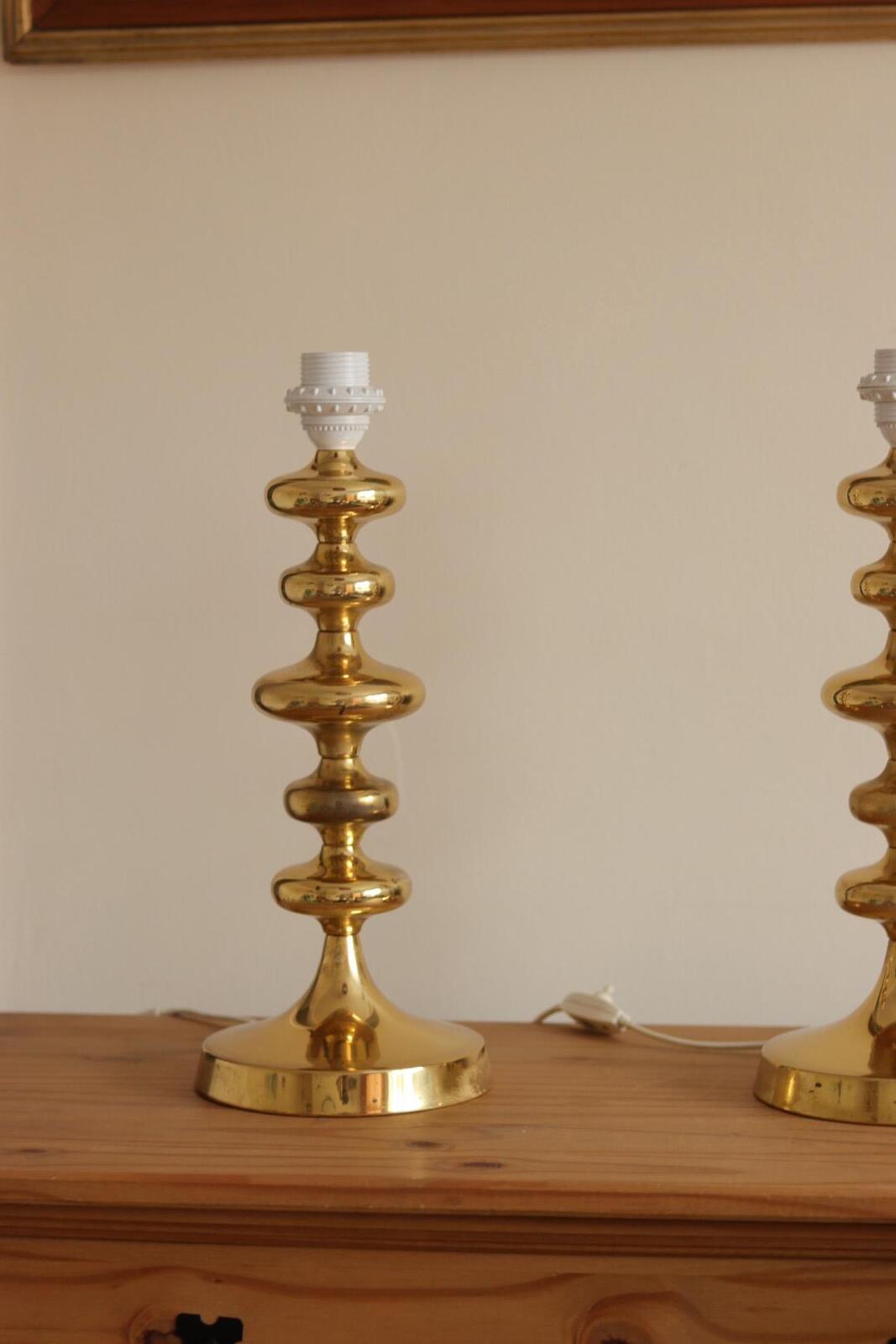 Pair of Swedish Brass Bobbin Table lamp