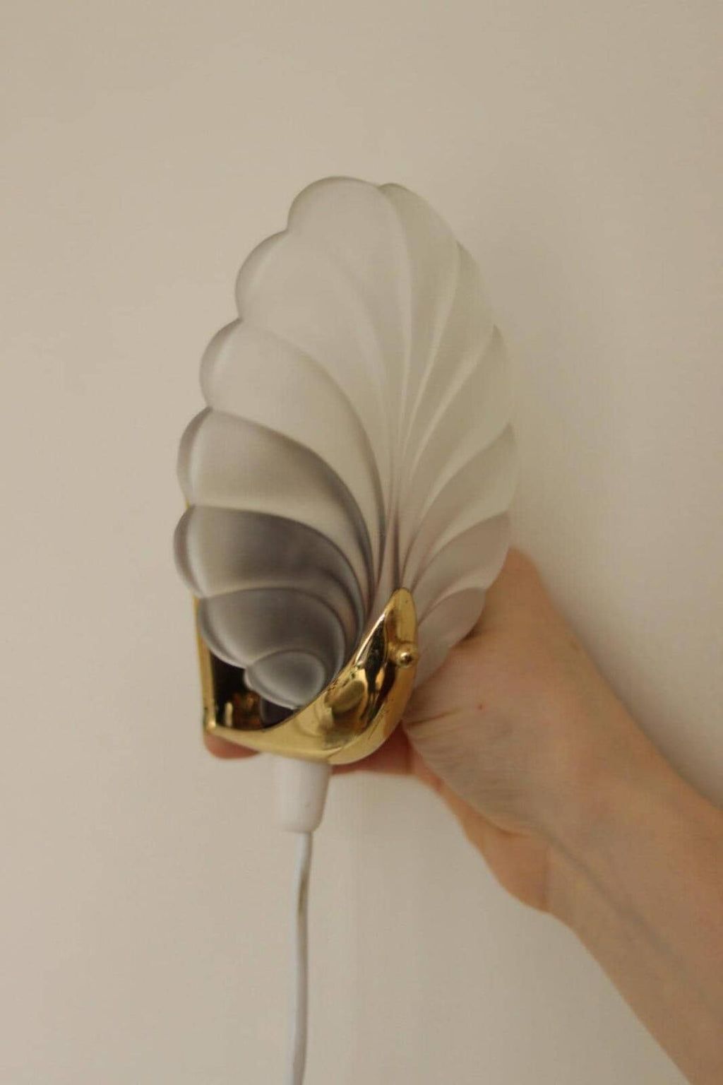 Pair of Art Deco Brass & Glass Shell Wall Lamps – Denmark, 1930s – Rewired, Working, E14