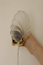 Pair of Art Deco Brass & Glass Shell Wall Lamps – Denmark, 1930s – Rewired, Working, E14