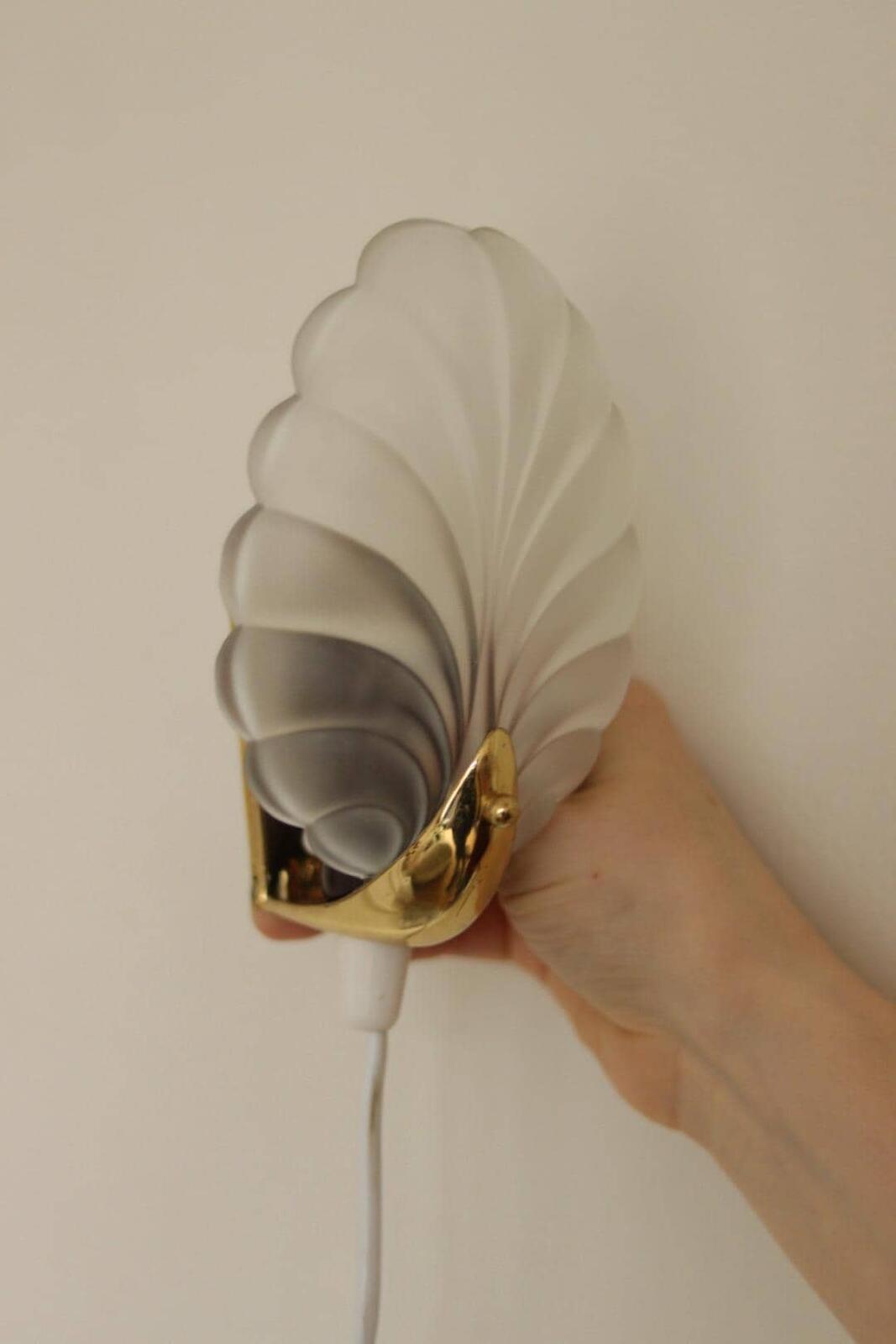 Pair of Art Deco Brass & Glass Shell Wall Lamps – Denmark, 1930s – Rewired, Working, E14