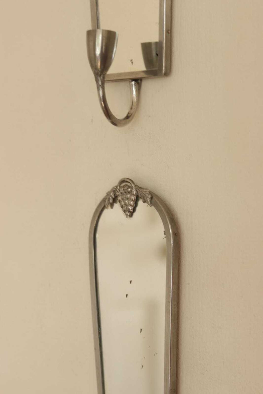 Pair of Mid Century Swedish Pewter Sconces with Mirror