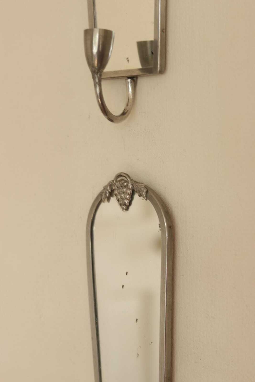 Pair of Mid Century Swedish Pewter Sconces with Mirror